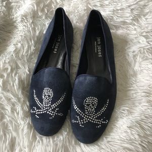 Jon Josef Navy Rhinestone Skull Flats Size 7.5